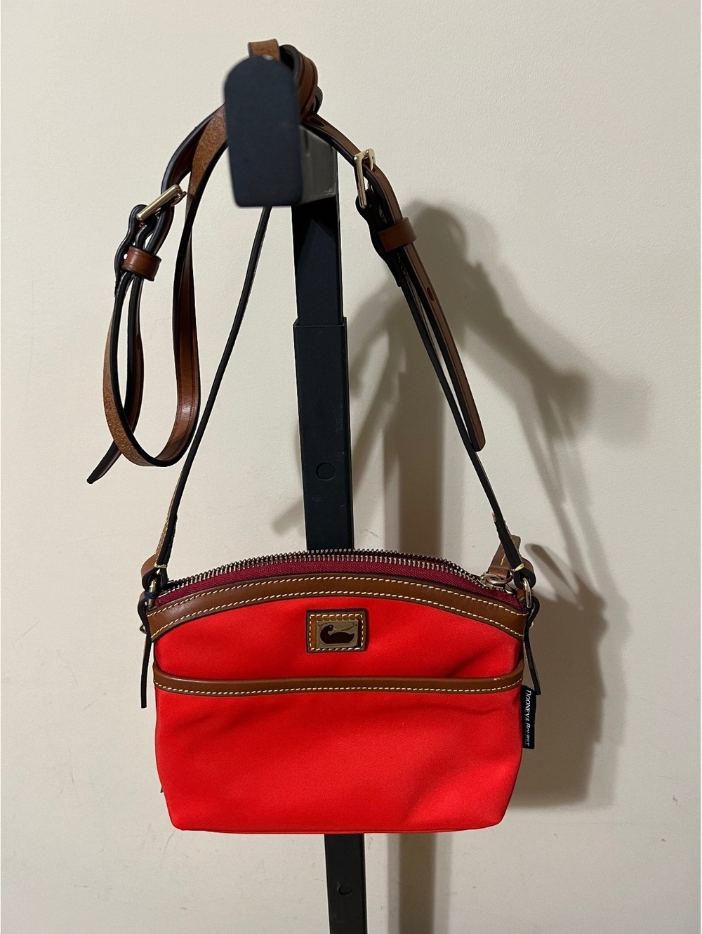 Dooney & Bourke Red Crossbody Bag with Brown Leather Trim